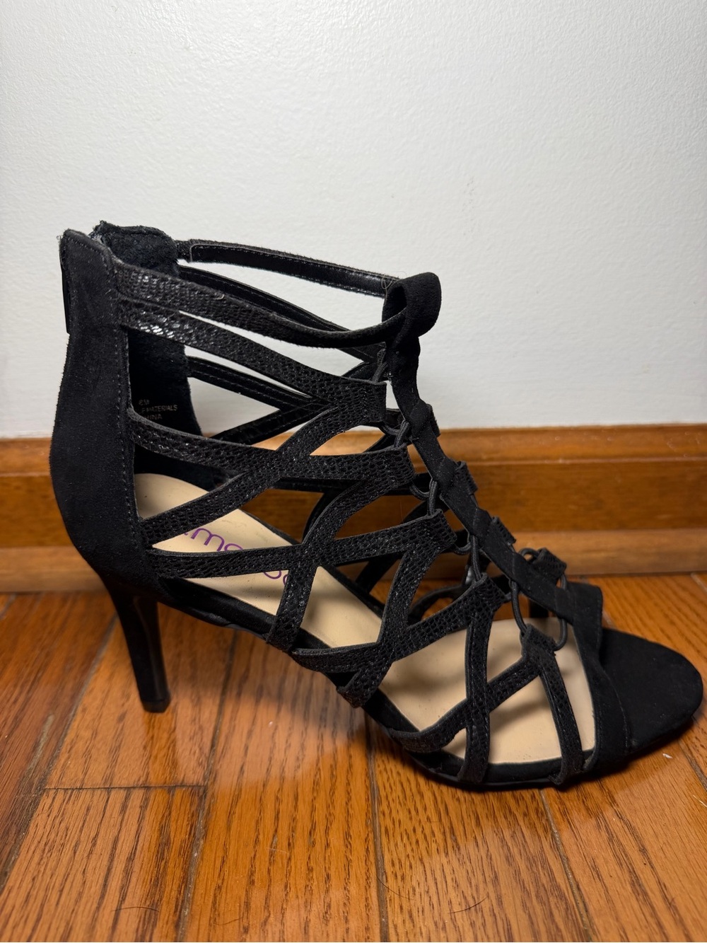 me too Black Strappy Cage High Heels